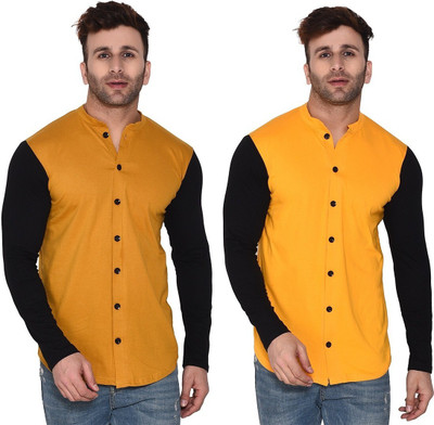 GEUM Men Solid Casual Gold, Yellow Shirt(Pack of 2)