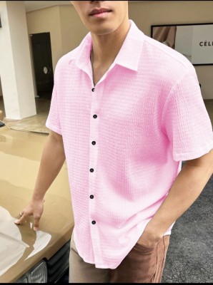 Prinza Men Solid Casual Pink Shirt