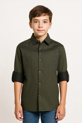 Charchit Boys Self Design Casual Dark Green Shirt