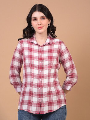 CRIMSOUNE CLUB Women Checkered Casual Maroon Shirt