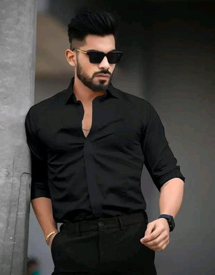 Jumii Enterprise Men Solid Formal Black Shirt