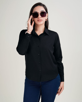 METRONAUT Women Solid Casual Black Shirt