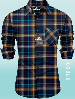 Dharmraj Fashion Men Checkered Formal Yellow Shirt