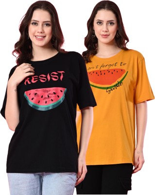 FUNDAY FASHION Women Printed Casual Black, Yellow Shirt(Pack of 2)