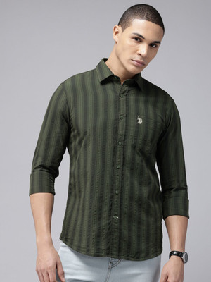 U.S. POLO ASSN. Men Solid Casual Light Green Shirt