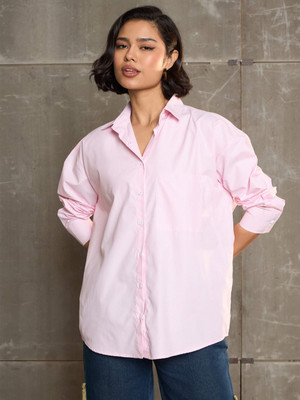 SASSAFRAS Women Self Design Casual Pink Shirt