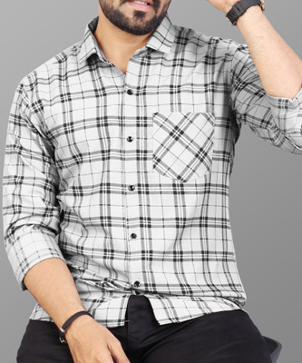VeBNoR Men Checkered Casual White Shirt