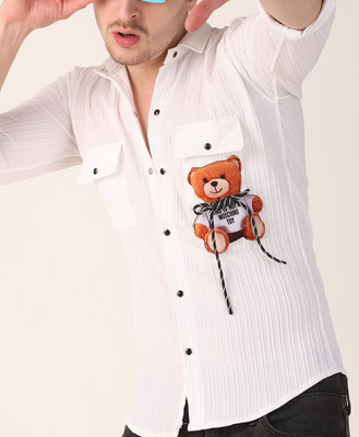 Plus91 Men Printed Casual White Shirt