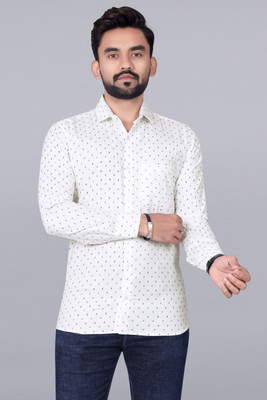 BOUGHT FIRST Men Printed Casual White, Black Shirt