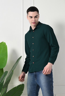 TOLIKE Men Striped Casual Green Shirt