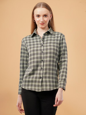 swaggish Women Checkered Casual Green Shirt