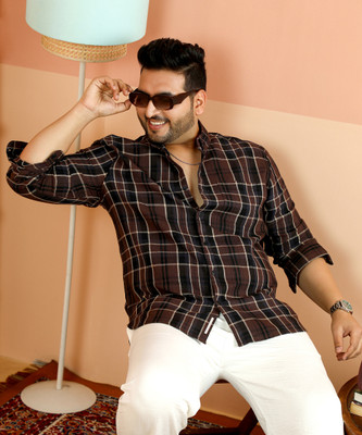 Instafab Plus Men Checkered Casual Brown Shirt