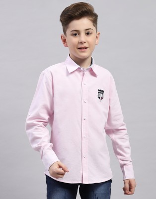 MONTE CARLO Boys Solid Formal Pink Shirt