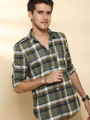 Estilocus Men Checkered Casual Green Shirt