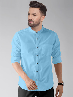 PRAIZY Men Solid Casual Light Blue Shirt