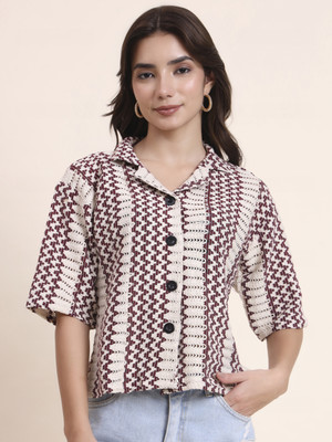 Sofisty Women Printed Beach Wear Maroon, Beige Shirt