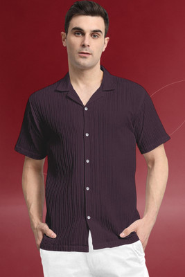 A Dearise Trend Men Self Design Casual Purple Shirt