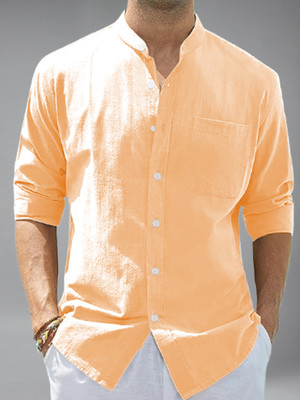 BHUVIKOO Men Solid Casual Orange Shirt