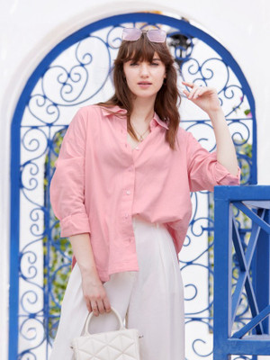 The Souled Store Women Solid Casual Pink Shirt