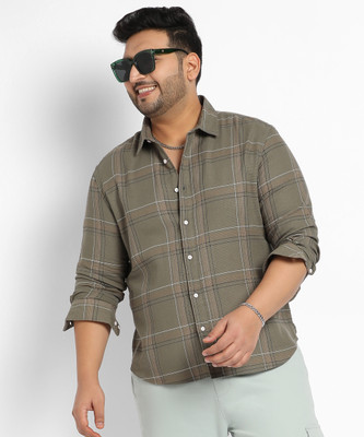 Instafab Plus Men Self Design Casual Green Shirt