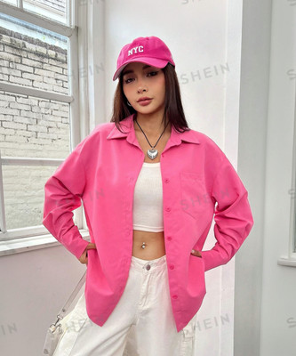 Fab Star Women Solid Casual Pink Shirt