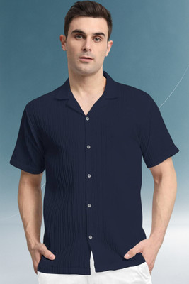 A Dearise Trend Men Self Design Casual Dark Blue Shirt