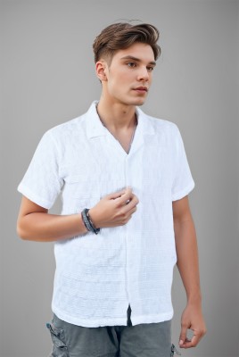 Spangel Fashion Men Self Design Casual White Shirt