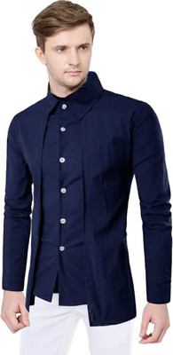 PEARL OCEAN Men Solid Casual Blue Shirt