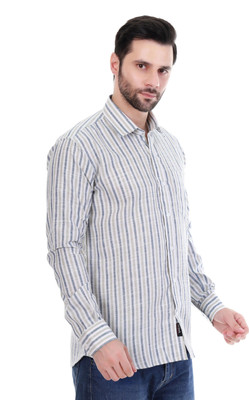 BEEDARK Men Striped Casual Light Blue Shirt