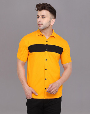 GEUM Men Solid Casual Yellow Shirt