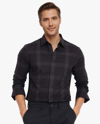 RARE RABBIT Men Checkered Formal Black Shirt