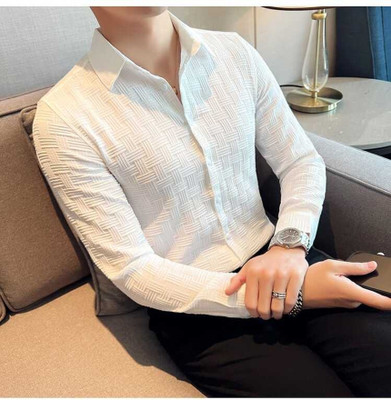 Manav Creation Men Self Design Casual White Shirt