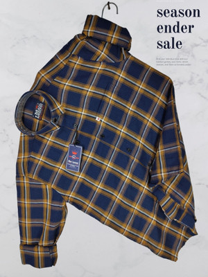 VK CREATTION Men Striped Casual Dark Blue, Yellow, White Shirt