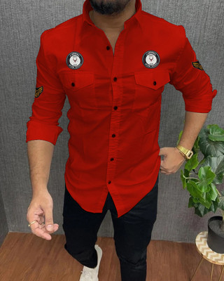 Lonexo Men Printed Casual Red Shirt