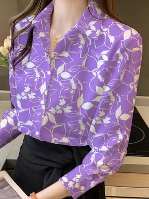 ELVORA Women Printed Casual Purple Shirt