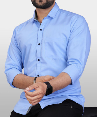 Duooble Men Solid Casual Light Blue Shirt
