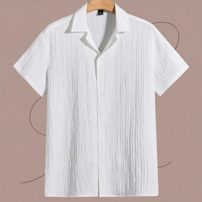 A DEEMOON Men Self Design Formal White Shirt