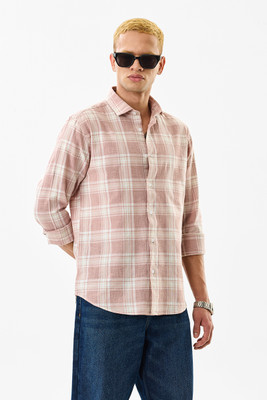 Snitch Men Checkered Casual Pink Shirt