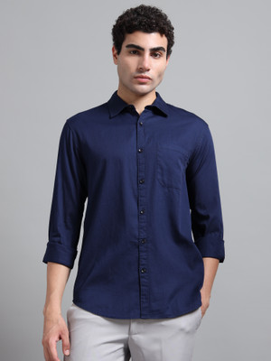 Proword Men Solid Casual Dark Blue Shirt