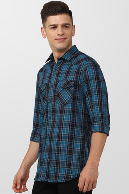 PETER ENGLAND Men Checkered Casual Blue Shirt