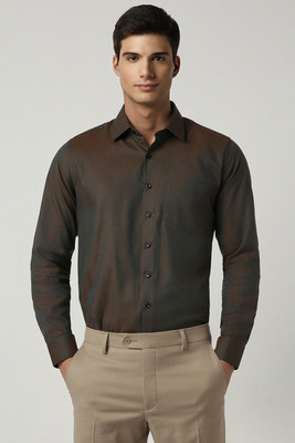 VAN HEUSEN Men Self Design Party Brown Shirt