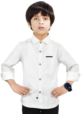 Paper Crane Boys Solid Casual White Shirt