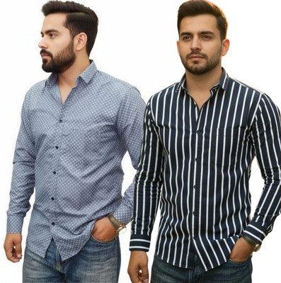 MSSTRU Men Solid Casual Blue Shirt(Pack of 2)