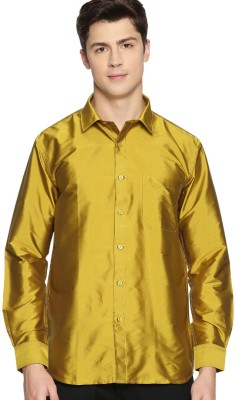 Tattva Men Solid Casual Gold Shirt