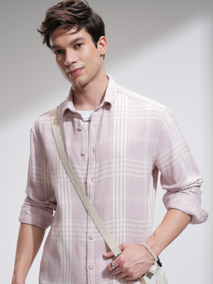 HIGHLANDER Men Self Design Casual Pink Shirt