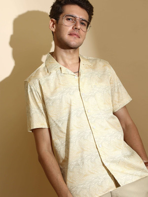 Estilocus Men Self Design Casual Yellow Shirt
