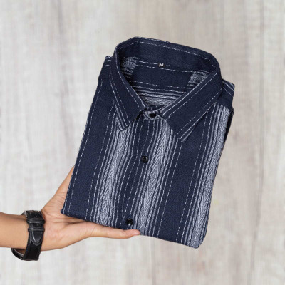 Pribha Fashion Men Striped Formal Blue Shirt