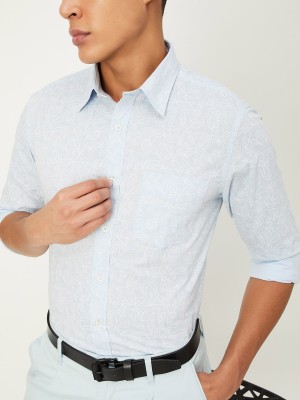 MAX Men Printed Formal Light Blue, White Shirt