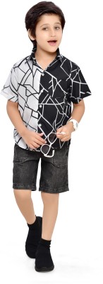 Club96 Baby Boys Printed Casual Black, White Shirt