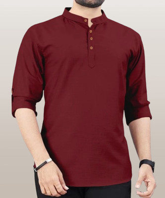 zbio Men Solid Casual Maroon Shirt